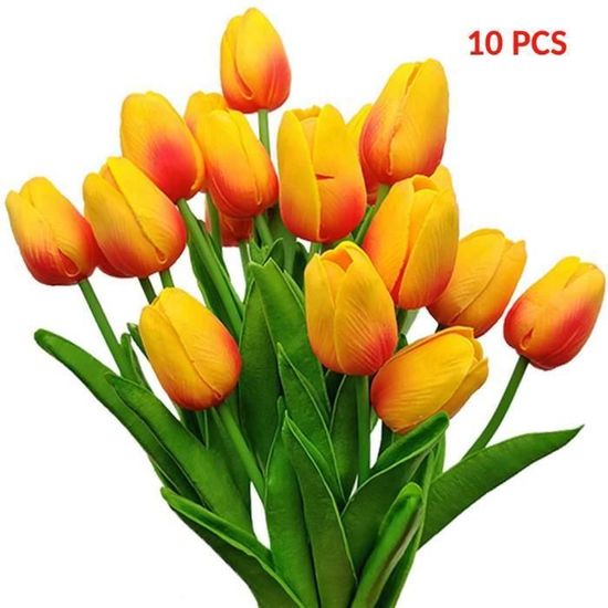 12 Tulipes Artificielles En Latex - Fausses Fleurs Realistes Blanc 33cm