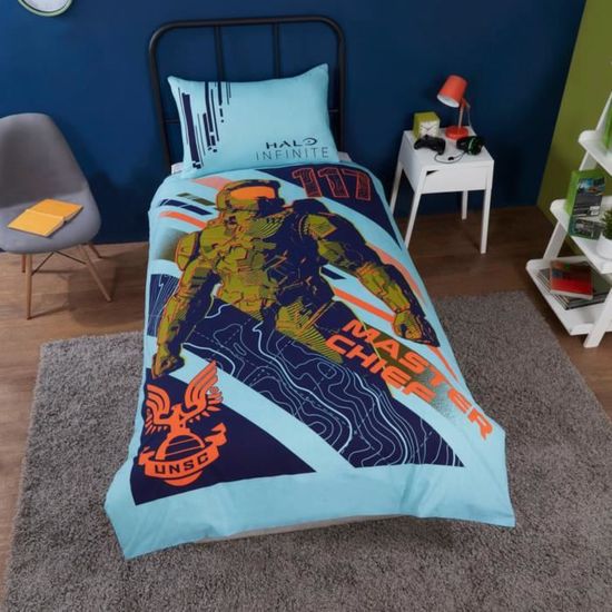 Parure De Lit 3 Pièces Halo – Microfibre Imprimée 3D – Housse De Couette + Taies D’oreiller – Taille Double 200x200 Cm