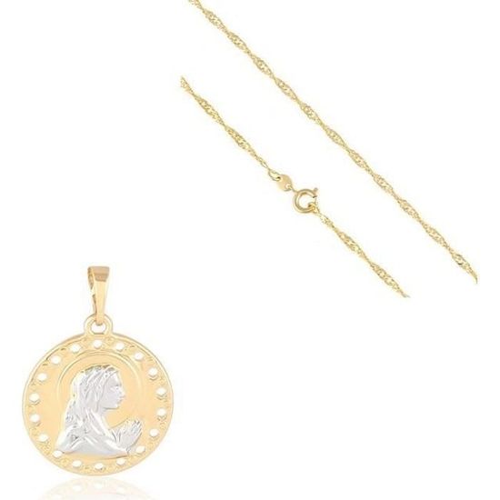 Collier Femme Chaîne Et Pendentif Vierge Marie Ovale - Plaqué Or Jaune 750, Zirconium, 41-45 Cm, Neuf Avec étiquettes