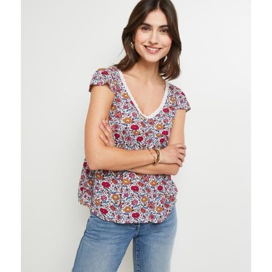 Blouse Femme Grain De Malice Manches Courtes - Taille 44 - Viscose Rouge - Occasion Parfait état