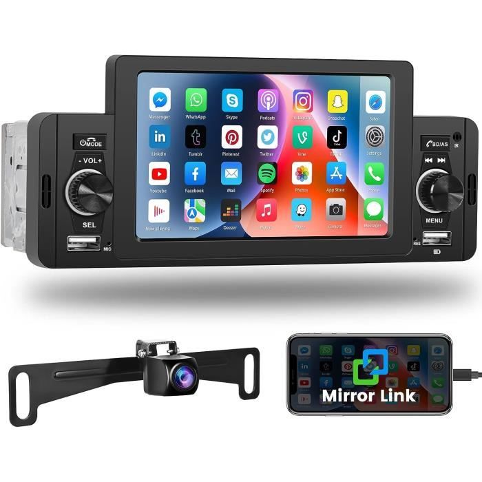 Autoradio Bluetooth,1 Din Radio Voiture Récepteur Avec Lecteur Mp3 Wma Fm Télécommande, Deux Usb