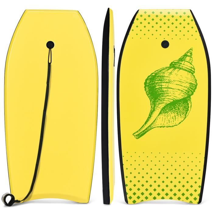 COSTWAY 41- Bodyboard Planche de Surf en XPE avec Sangle de 90 CM-pour plus de 14 Ans Charge 85KG 105x51x6CM Imprimé Conque Jaune