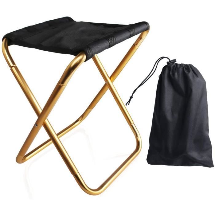 Mini Tabouret de Camping 20 * 25cm Tabouret Pliant Noir en aluminium pour Pêche Camping Voyage Pique-nique