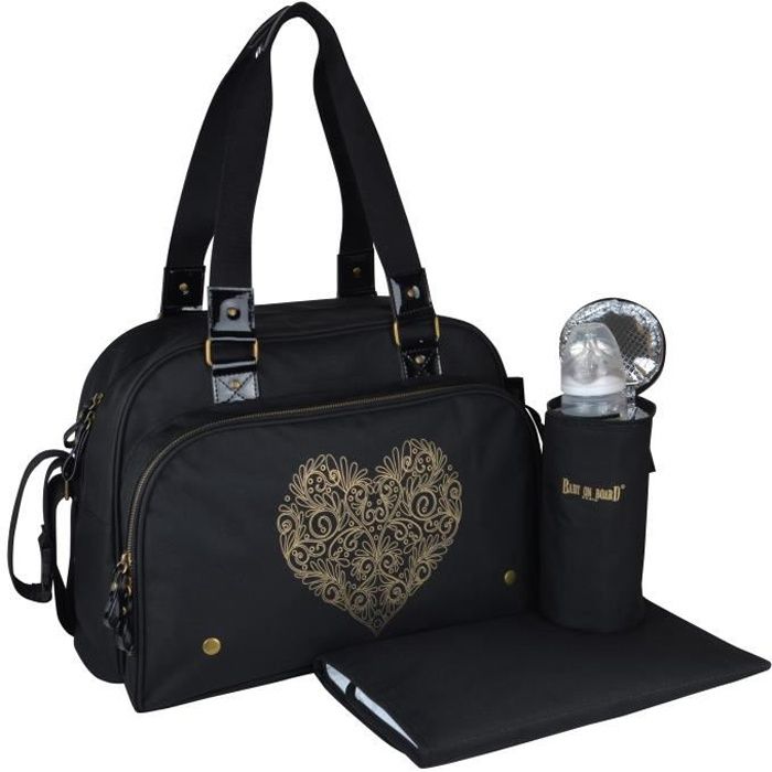 BABY ON BOARD Sac à langer Simply Premium + accessoires - Noir cœur doré