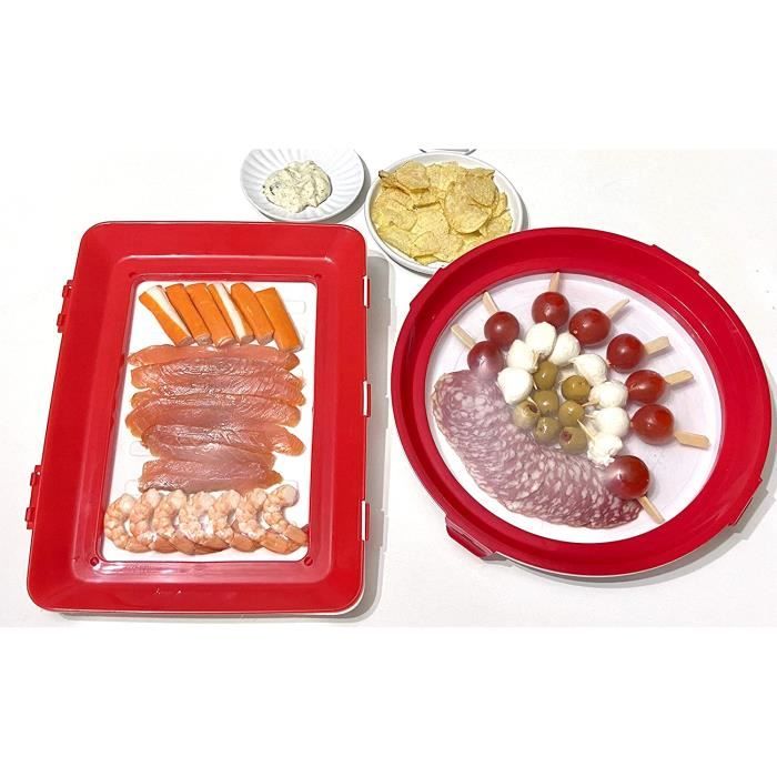 BENYDECO Lot de 2 Plateaux pour Conservation des Aliments – 1 Rectangle + 1 Rond - Emballage sous Vide - Plateau Alimentaire - Conse