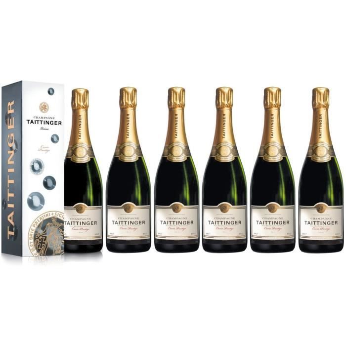 Lot de 6 Champagnes Taittinger Brut Cuvée Prestige 75cl avec étuis.