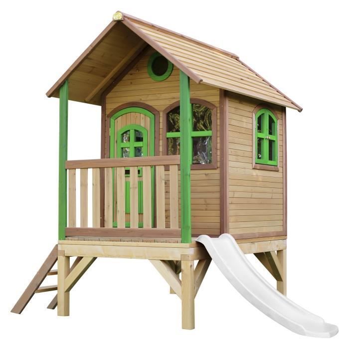 AXI Tom Maison Enfant avec Toboggan Blanc - Aire de Jeux pour l'extérieur en Marron & Vert - Maisonnette / Cabane de Jeu en Bois FSC