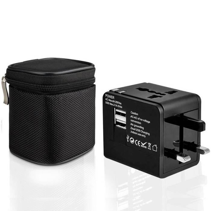 Prise de conversion multi-pays-Prises de Voyage Internationale avec 2 Prise électrique USB - Adaptatteur de Prise Pour Voyage