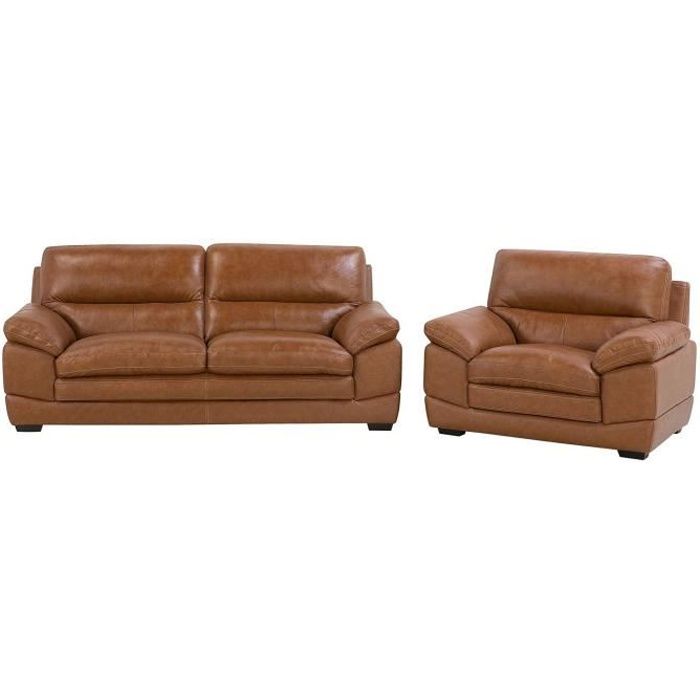 Beliani - Ensemble canapé et fauteuil en cuir marron HORTEN