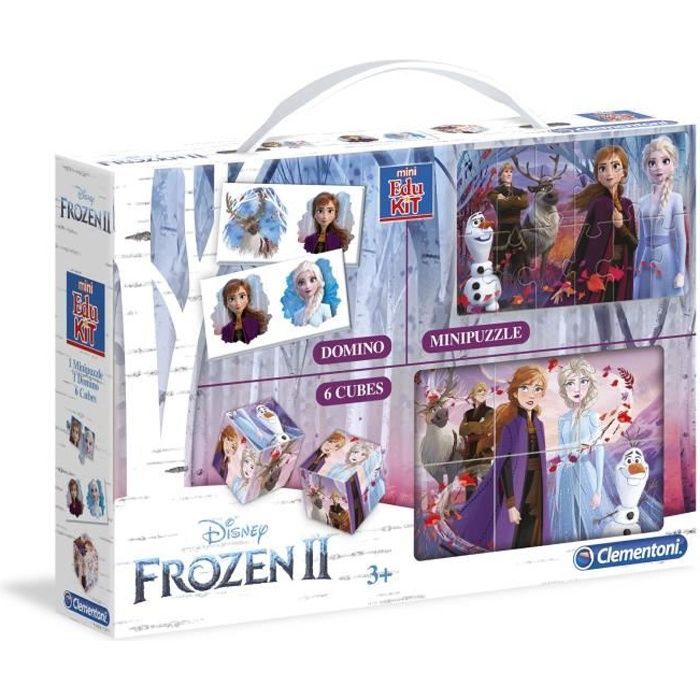 CLEMENTONI Mini Edukit - La Reine des Neiges 2 - Dominos, Puzzle et 6 Cubes