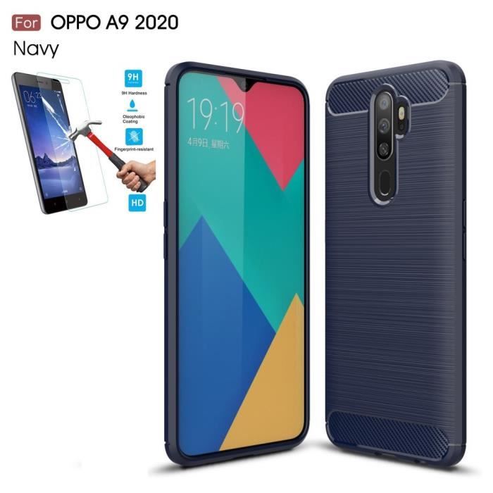 Coque Oppo A9 2020 / A11x Carbone Bleu + Film Verre Trempé Housse Etui En Silicone Gel Souple hfs-house®
