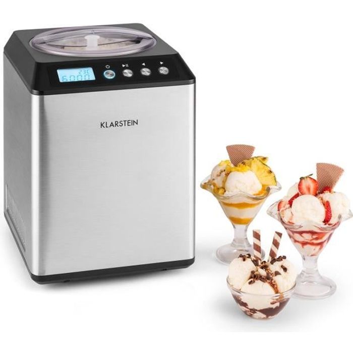 Klarstein Vanilly Sky Family Sorbetière pour fabrication maison de crèmes & yaourts glacés - Compresseur 2,5l - 250W - Gris
