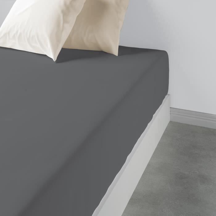 Drap housse uni Coton gris fonce 160 x 200 x 35 cm Les Ateliers du Linge 160 X 200 X 35 GRIS FONCE