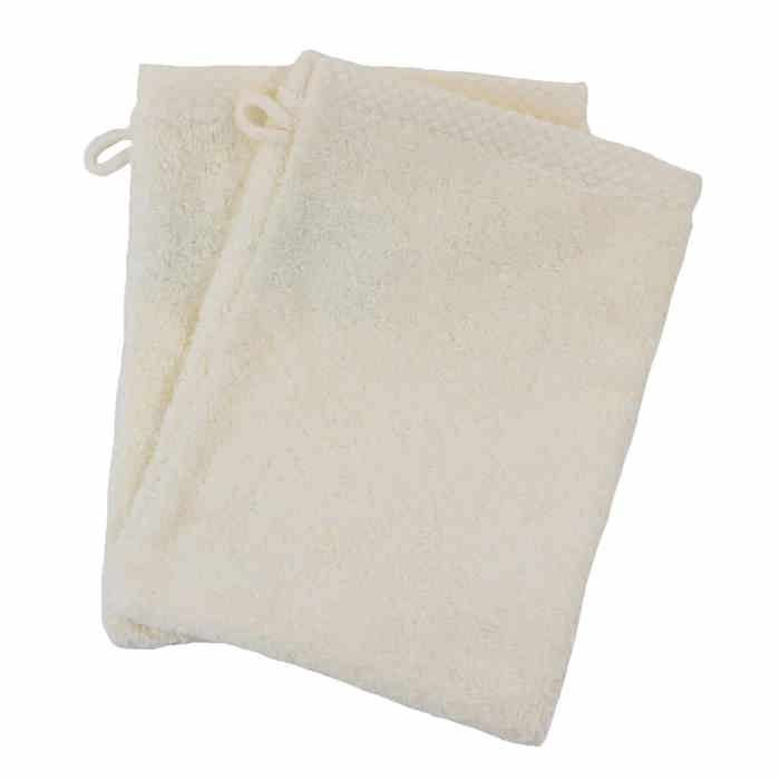 LINANDELLE - Lot de 3 gants de toilette coton eponge luxe ESSENTIELLE - Ivoire