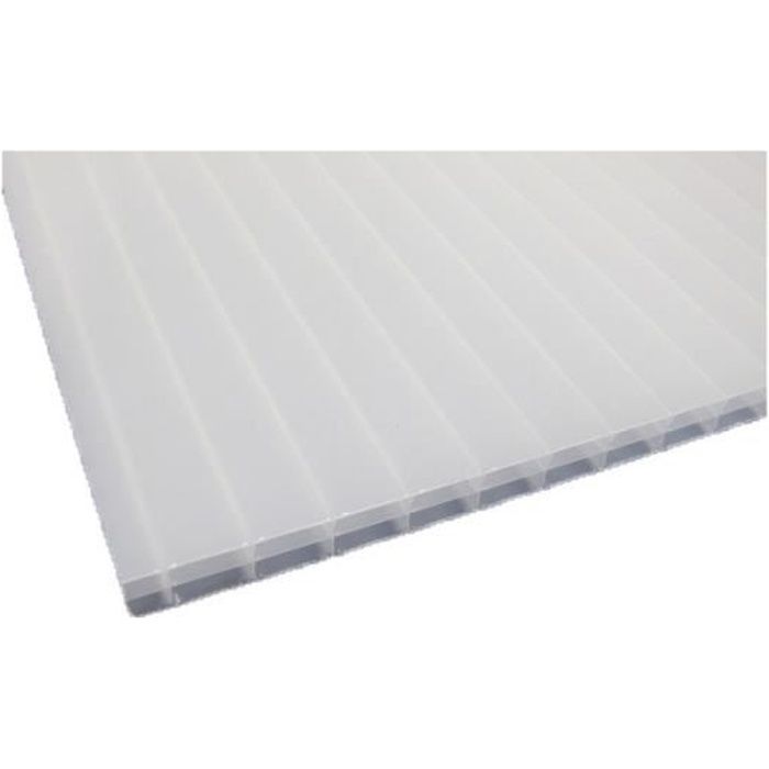 Plaque polycarbonate alvéolaire 16mm - L: 2 m - l: 98 cm - E: 16 mm - Opaline
