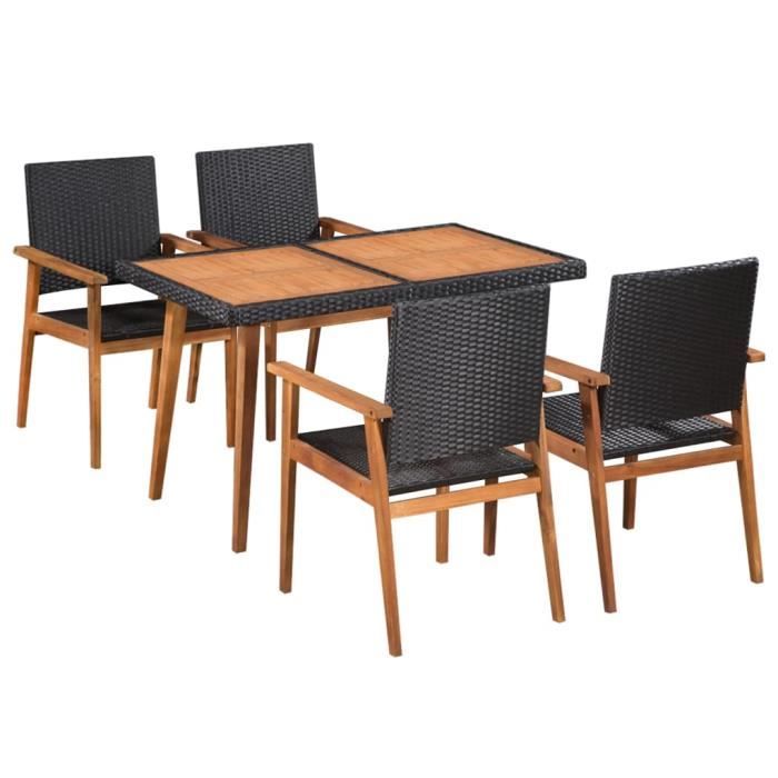 Economique Haute qualité Mobilier de jardin 5 pcs Résine tressée Noir et marron