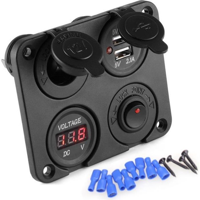 DC 12V-24V Voiture Bateau Allume-cigare Prise Double USB Chargeur Voltmètre