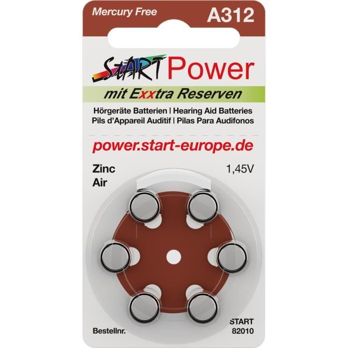 60 piles auditives START type A312 PR41 1.45V 160mAh High Performance Extra High Power