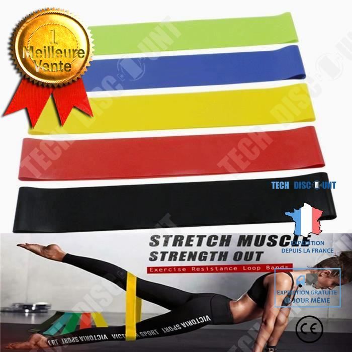 TD® Pack de 5 bandes de résistance anti frottement épaisse fitness exercice squat jambes sport fessiers entrainement physique