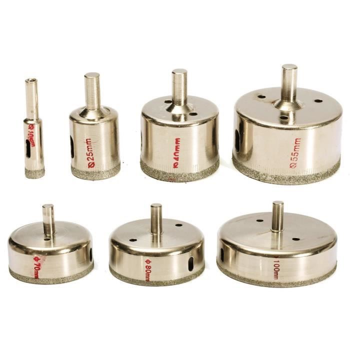 7pcs Diamant Scie-cloche Foret fraise à eau pr Verre Trou Céramique Perceuse Marbre 10-100mm