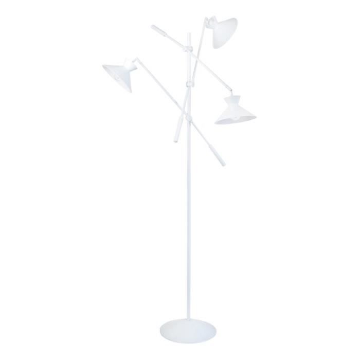 LEEDS Lampadaire en acier 3 lumières - Abat-jour Conique en acier - 90 x 90 x H190 cm - Blanc - E27