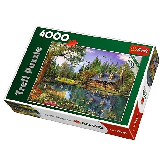 Puzzle 4000 pièces Après-Midi Idyllique dans le Cottage au Bord de l'Etang