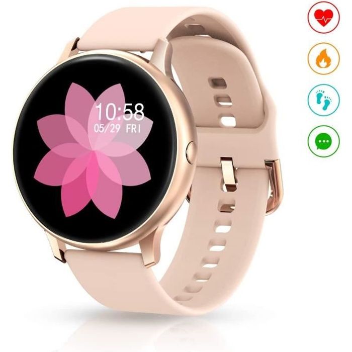 Montre Connectée, Montre Intelligente Femme Smartwatch Bracelet Connecté Tracker d'activité Montre Sport Fitness Fréquence Cardiaqu