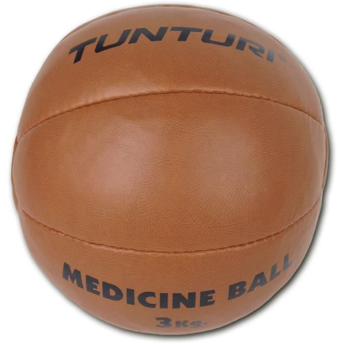 TUNTURI Balle de médecine / Ballon médicinal / Medicine ball en cuir synthétique 3kg marron