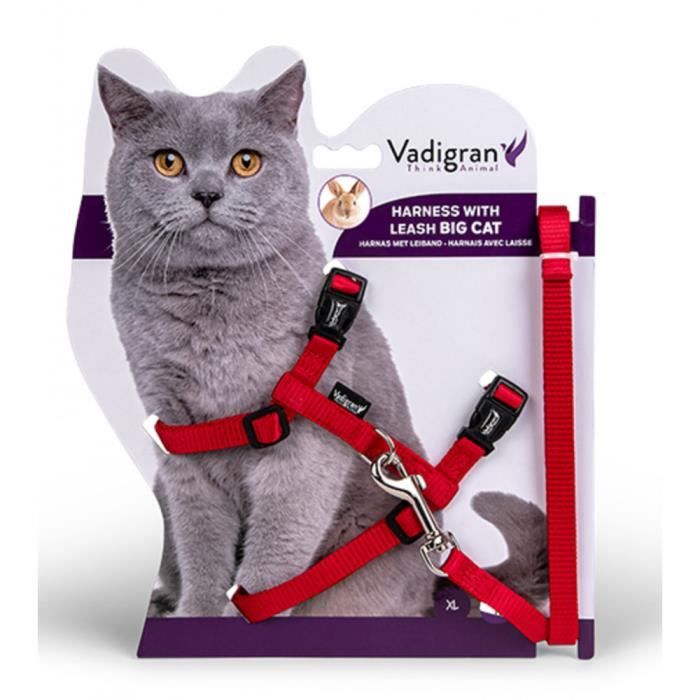 Harnais avec laisse 1.20m. couleur rouge. pour les Grands chats.-Vadigran 3,000000 Rouge