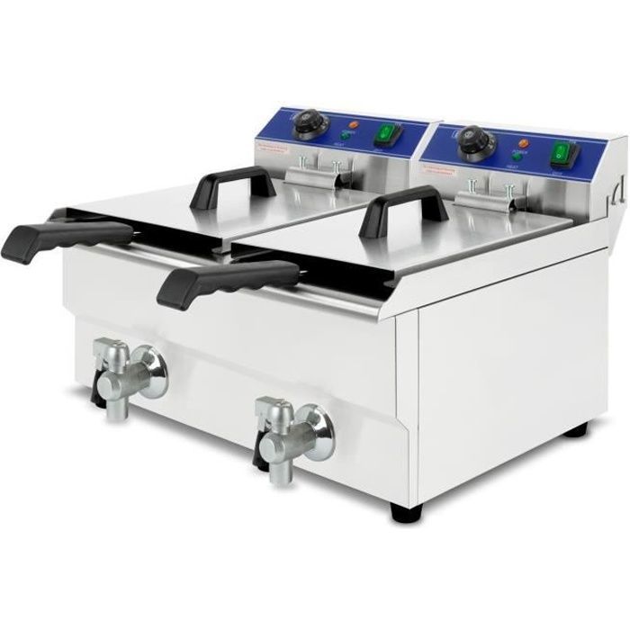 vertes Friteuse 2x13L (capacité 2x8 litres d'huile, principe des zones froides, vanne de vidange, acier inoxydable)