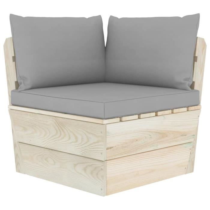 vidaXL Canapé d'angle palette de jardin avec coussins Épicéa imprégné,Q186