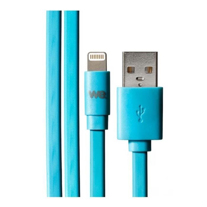 WE Câble USB Apple plat - 1 mètre - Silicone - Bleu