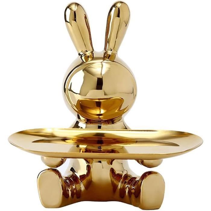 Sculpture De Lapin Assis En Résine - Décoration De Bureau Ou Maison - Taille L (14x37 Cm) - Bleu - 11