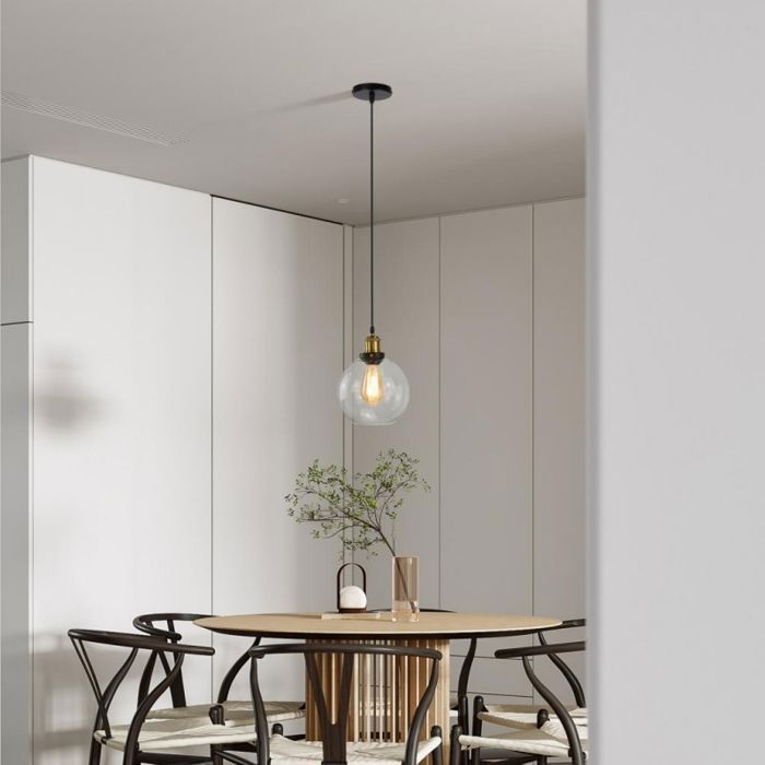WOTTES Verre Rétro Suspension Luminaire Industrielle Vintage Lustre Eclairage de Plafond Lampe Design Rond Transparent Ø18CM 3PCS