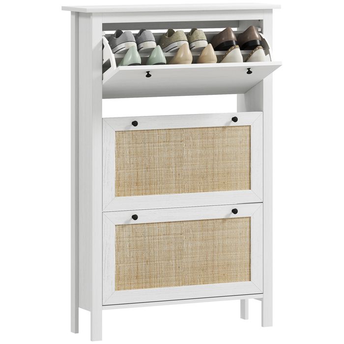 Meuble à Chaussures 2 Portes HOMCOM - 75x35x97 Cm, Blanc & Naturel, 15 Paires, Étages Réglables