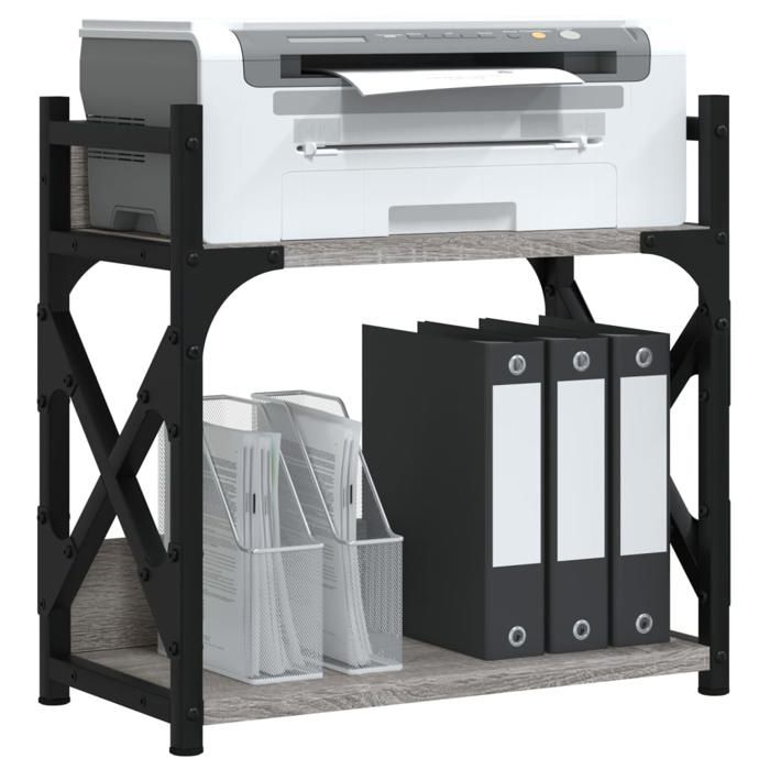 VidaXL Support Imprimante 2 Niveaux Sonoma Gris – Étagère Bureau Stable Et Multifonction