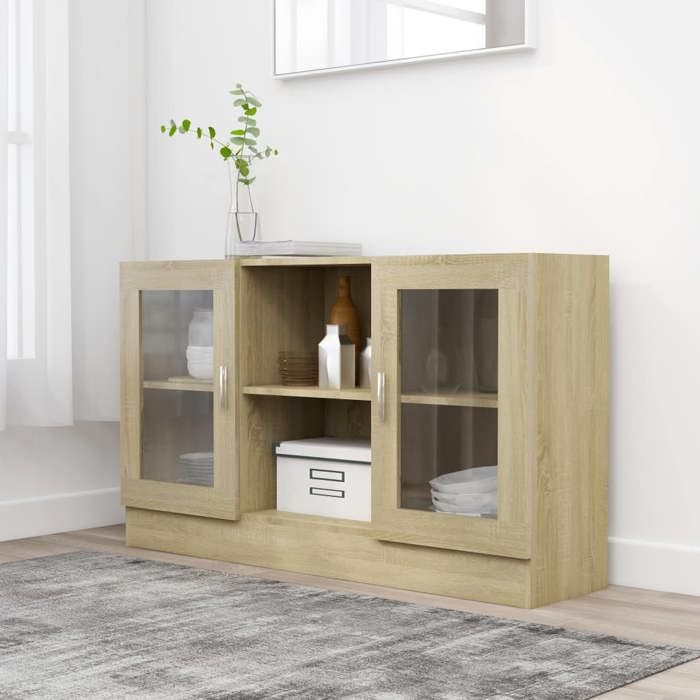 SALE 2025Meuble bas bahut vaisselier - Armoire à vitrine - Chêne sonoma - 120x305x70 cm - bois dingénierie294 Kg 9904