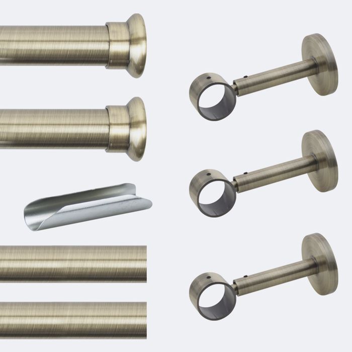 Kit tringle rideaux Bronze 300cm Ø28mm Chapeau - Mur - Boulet