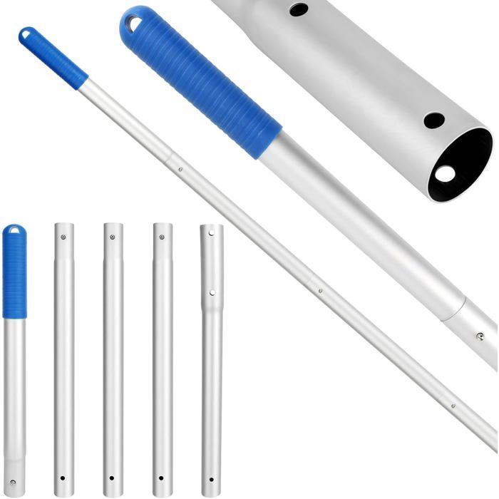 Perche Télescopique Piscine Aluminium 4 Sections - Pour Skimmer, Aspirateur, Épuisette, Longueur Réglable