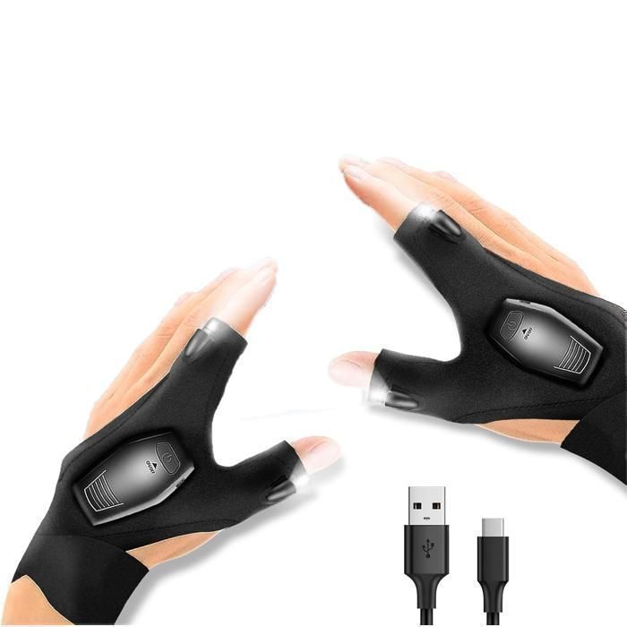 Gadgets pratiques et uniques - Gants lumineux - Gants LED rechargeables - Lampe de poche mains libres - Facile à transporter