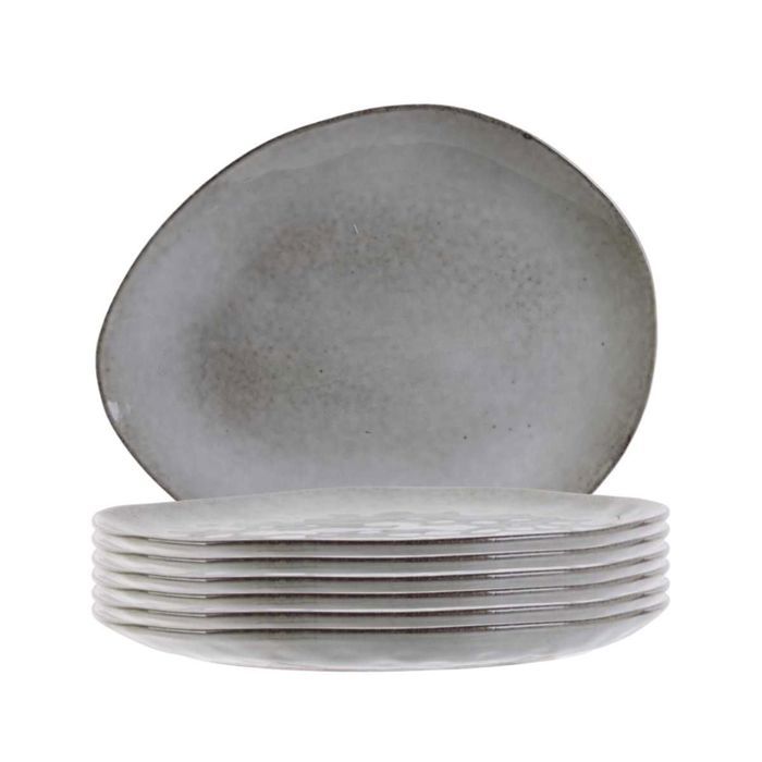 Set de 6 assiettes à dessert galet en céramique au grés du temps gris (22x18cm) - GALET