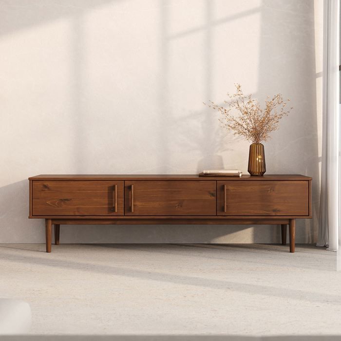 IDIMEX Meuble TV TECCA L 180 cm 3 portes en bois massif - Coloris ch&acirc;taignier