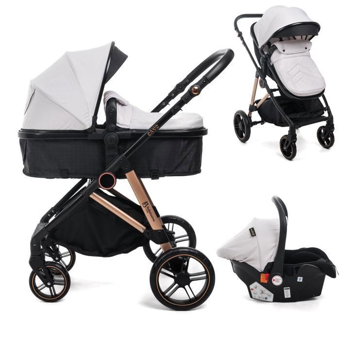 BEBELISSIMO - Poussette combinée trio 3 en 1 - siège auto 0+ CAVO – nacelle – dès la naissance – jusqu’à 22kg - beige