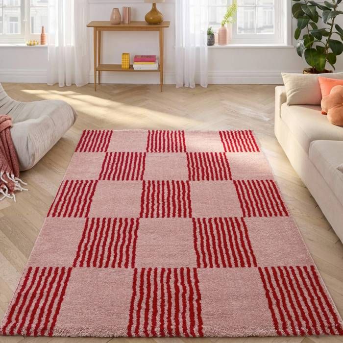 Tapis intérieur damier rouge et rose 120 x 160 cm - Fergew - Cdiscount ...