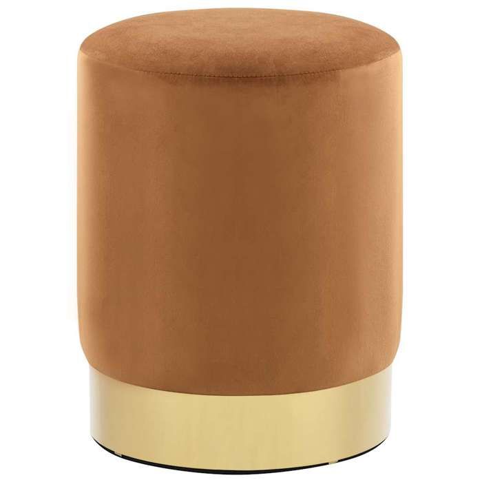Tabouret - vidaXL - Velours Marron et Doré - Design Tonneau - Base Métallique