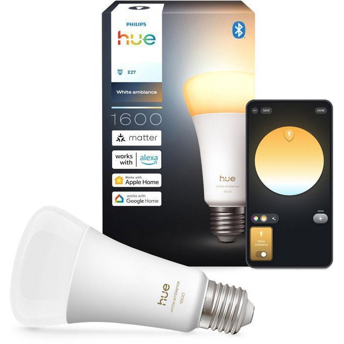 Ampoule LED connectée A67 - PHILIPS HUE - Lumière blanche chaude - Culot E27 - 118W - 1000-2000k - 1600 lumens