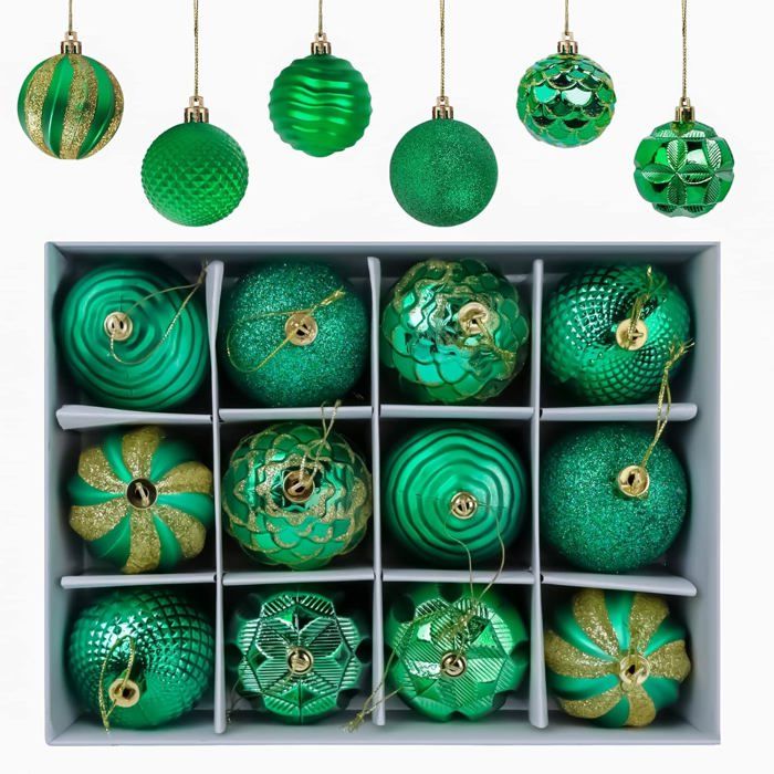 Style Mat Scintillant 12 Boules De Noël 6cm - Déco Sapin Mat Et Brillant - Vert - Gxhong Boule Noel