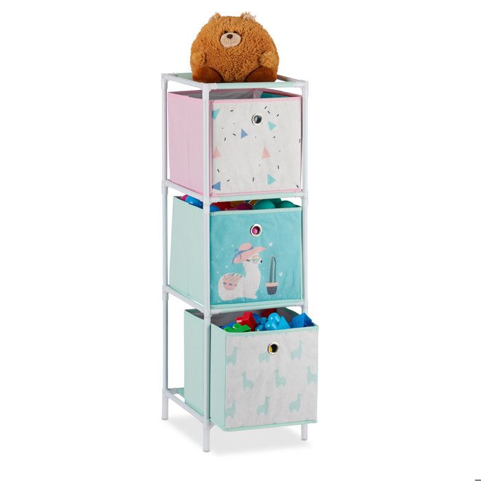 Relaxdays Etagère enfant boîtes superposées rangement jouets design Lama pour chambre denfant 89x27 5x30 cm coloré