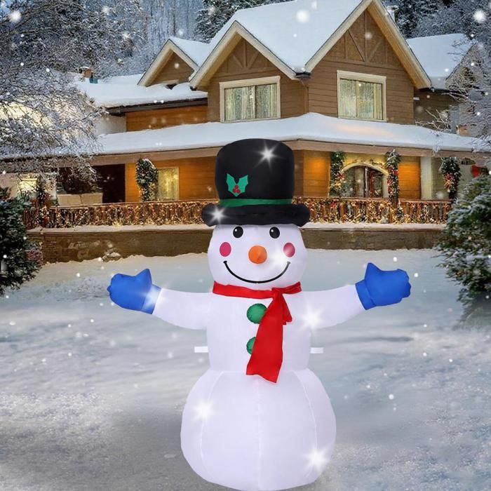 Décoration Noël Gonflable 185cm Bonhomme De Neige Dans Chaussette - Illuminée Extérieur Jardin
