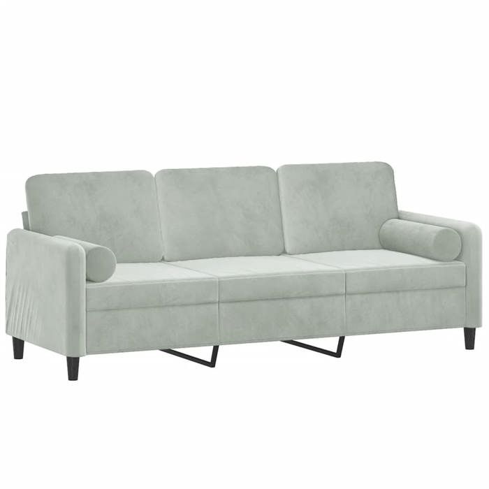 Canapé 3 places en velours - MANGO - Gris clair - 198x77x80 cm - Velours doux - Cadre en métal - Oreillers décoratifs Canapé 3 places en velours - MANGO - Gris clair - 198x77x80 cm - Velours doux - Cadre en métal - Oreillers décoratifs